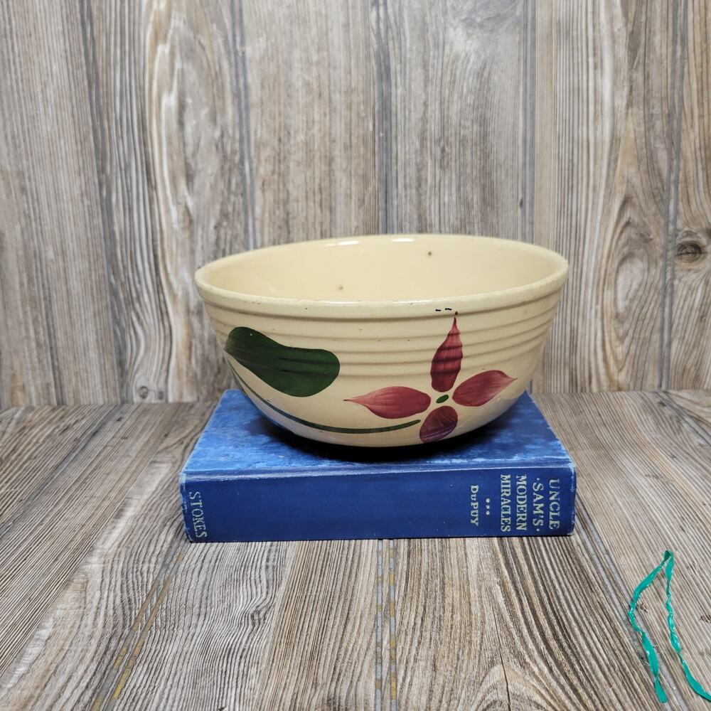 Vintage Watt Pottery Starflower Nesting Bowl 7 Ribbed Yellowware Mid Century